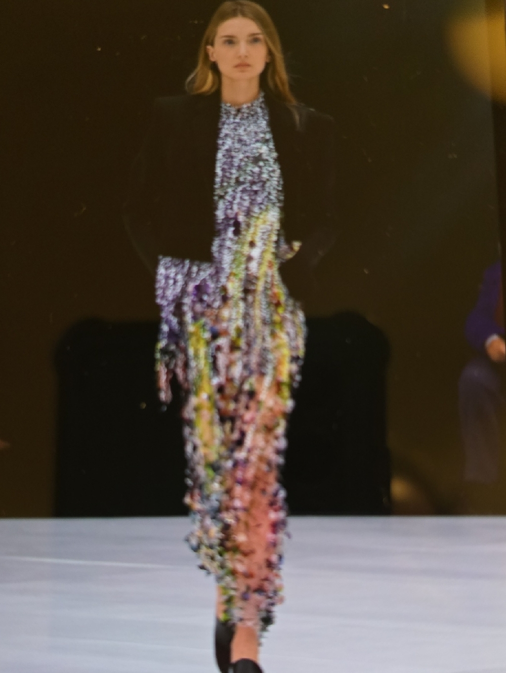Sequin Fringe Evening Dress with Black Blazer